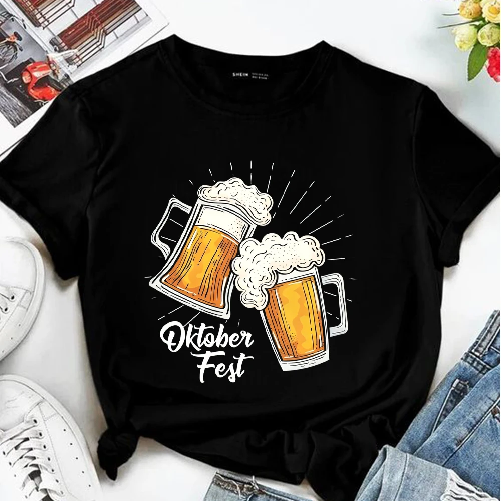 Oktoberfest camiseta de manga curta para mulheres, coração do amor, cerveja, semana Craft, álcool bêbado, Alemanha, T