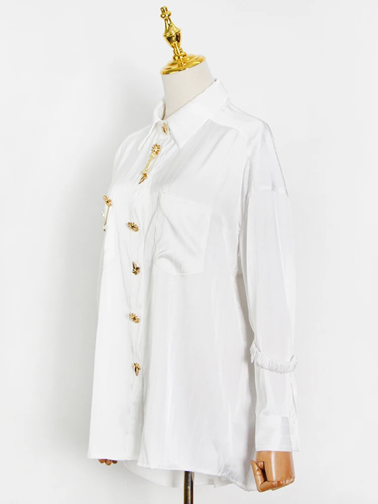 DEAT Fashion Shirts Women Lapel Single Breasted Full Sleeve Elegant Versatile Office Lady New Spring 2024 Female Cloth 15KB5738