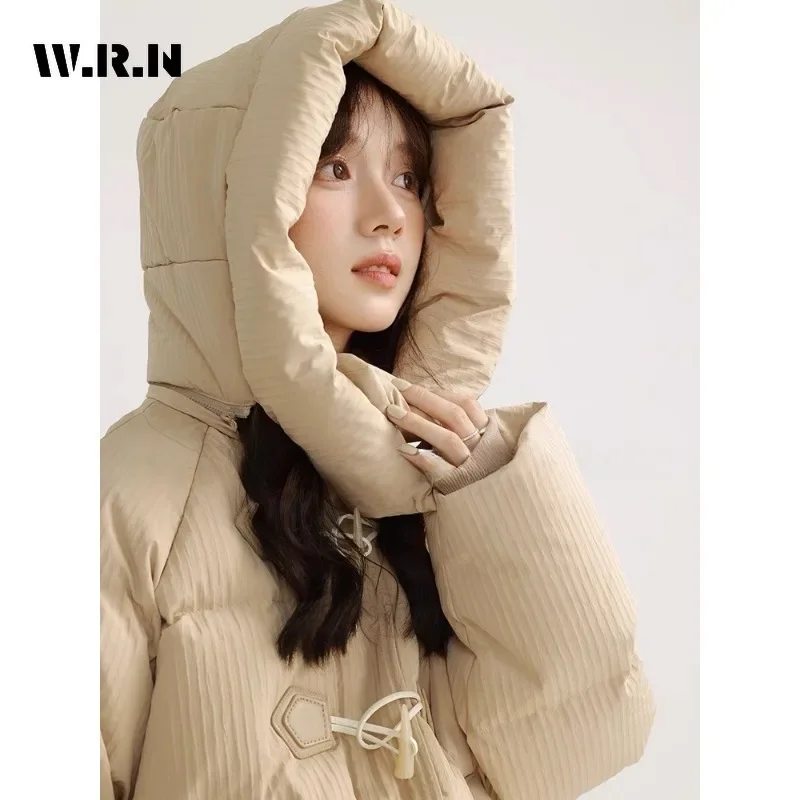 Casual Sweet Long Sleeve Single Breasted Parkas 2024 Winter Women Hooded Outerwear Jacket Lovely Warm Thick Solid Color Coat