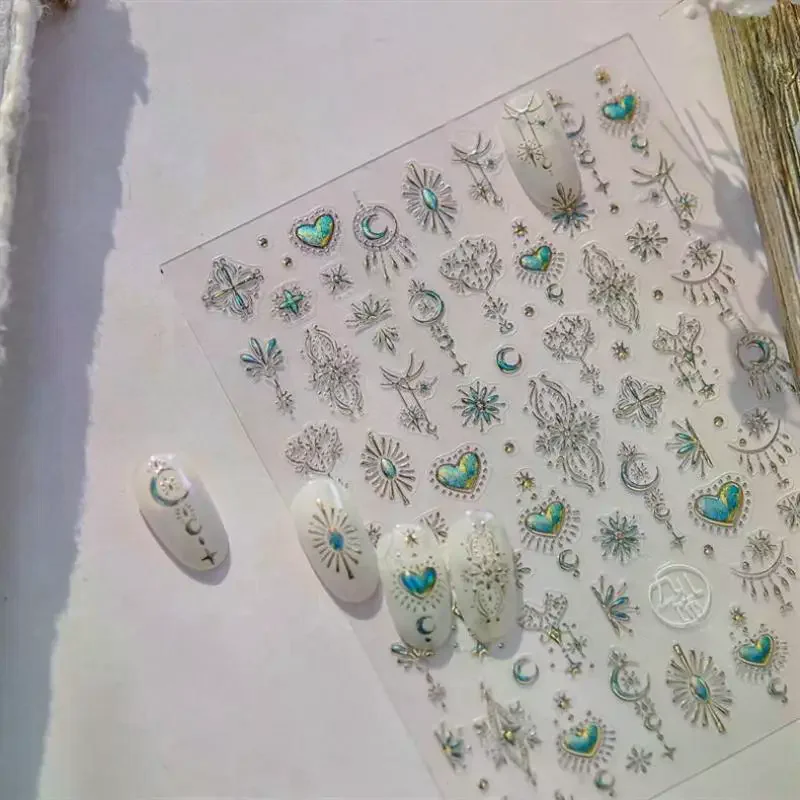 สติกเกอร์ติดเล็บลายเรโทรหลากสีสัน รูปทรงเรขาคณิต อัญมณี หยดน้ำ หัวใจ โบว์ ดวงจันทร์ ดาว ผีเสื้อ เส้น สำหรับตกแต่งเล็บ