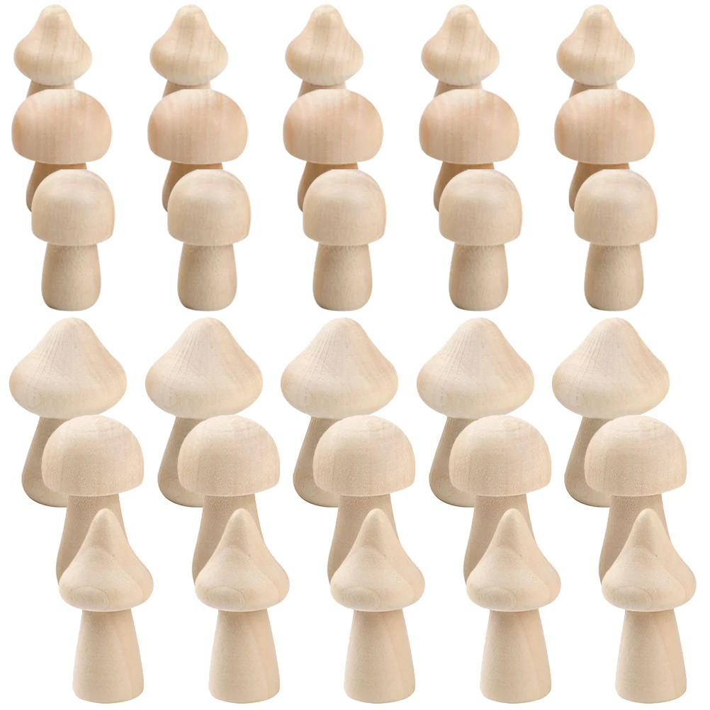 

60pcs Wooden Mushroom Decoration Unfinished Natural Wood Crafts For Kids Painting Diy Models Room Decor Graffiti Handmade