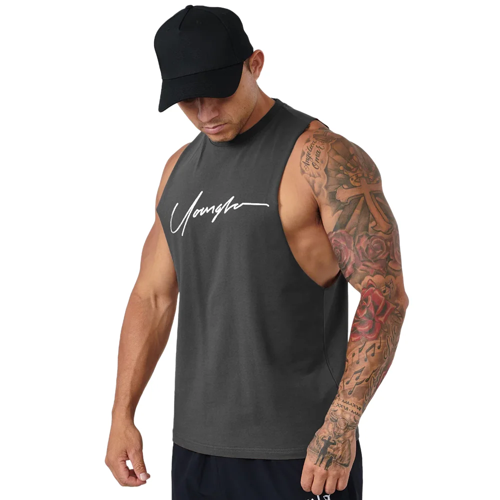 Cotton Bodybuilding Tank Tops Men Gym Fitness Sport Sleeveless Shirt Male Casual Stringer Singlet Vest Summer Workout Clothing