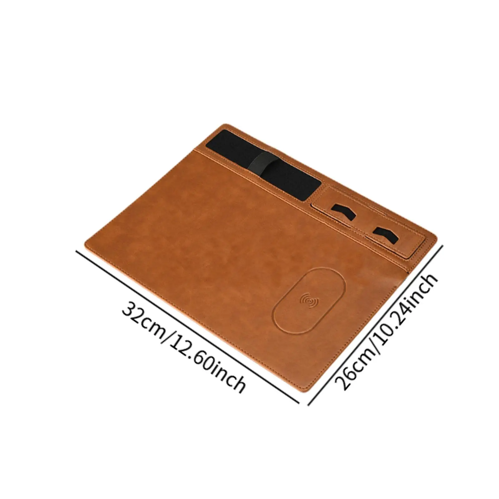 لوحة ماوس مكتبية باللون البني بقدرة 15 وات، شحن لاسلكي غير قابل للانزلاق مع حامل هاتف مع حامل قلم وحصيرة كمبيوتر لألعاب سطح المكتب والمكتب المنزلي