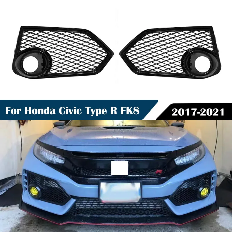 

2pcs Front Bumper Fog Light Cover Mesh Gloss Black Lamp Cover For Honda Civic Type R FK8 2017 2018 2019 2020 2021