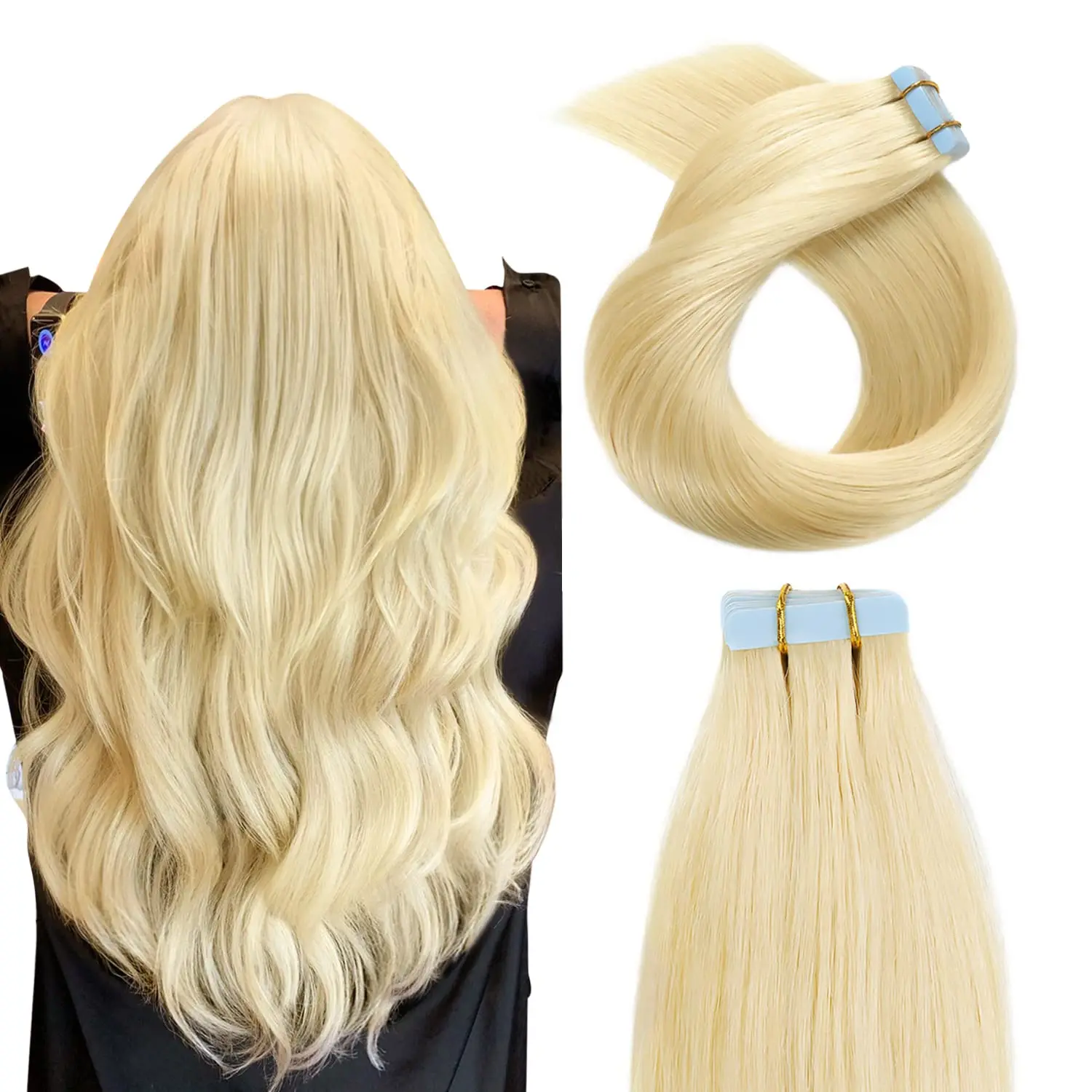 

Tape in Hair Extensions Bleach Blonde #613 100% Real Human Hair 20pcs Straight Seamless Skin Weft Tape in Human Hair Extensions