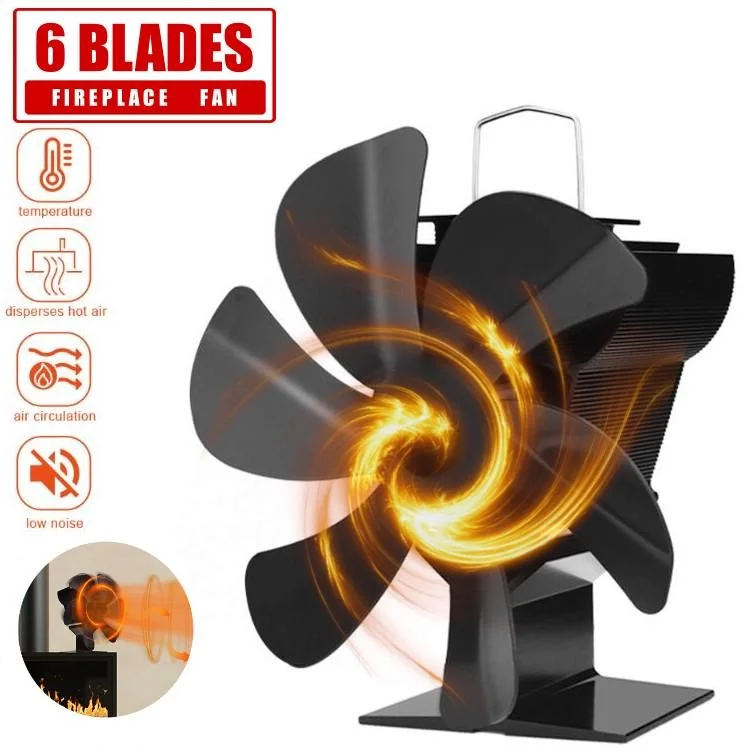 6 Blades Mini Stove Fan Heat Powered Fireplace Fan Log Wood Burner Ecofan Quiet Fireplace Fan Home Winter Warm Heat Distribution