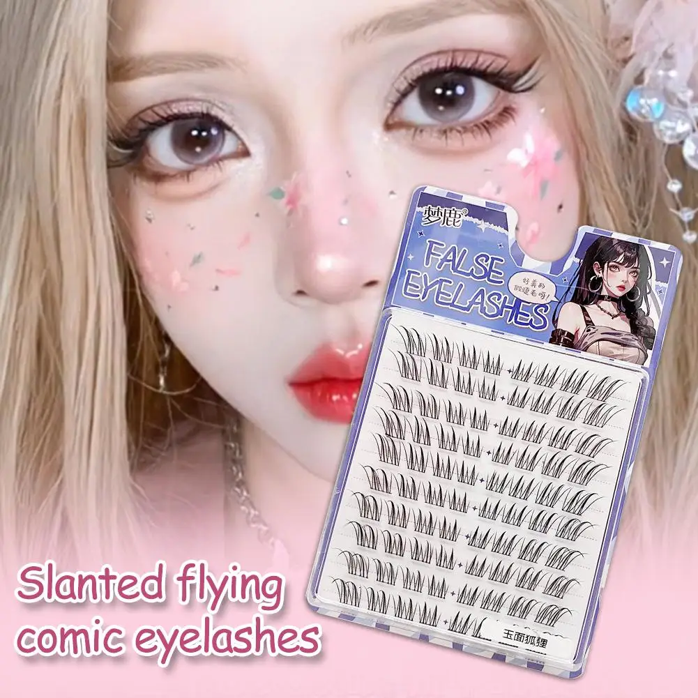 1 set Natuurlijke Simulatie Vos Gezicht Jade Enkele Cluster Gesegmenteerde Nep Wimpers Schuine Vliegende Comic Stijl Kunstmatige Mascara hot