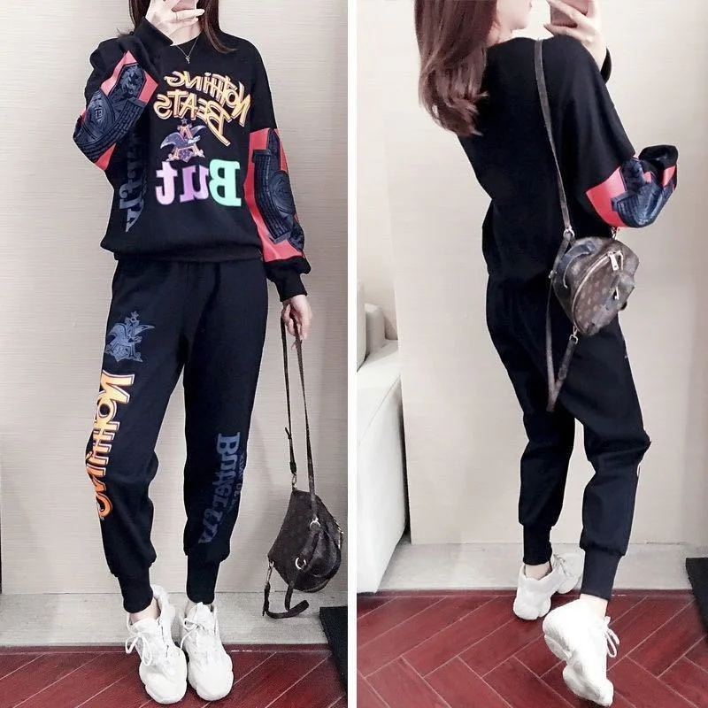 Women\'s 2024 Spring Autumn New Fashion Tracksuit Casual Sweat Suit Loose Long Sleeved Top And  Pant 2 Two Piece Sets  For Women