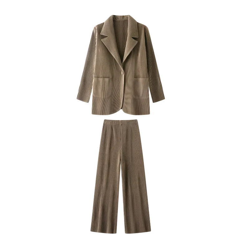 

Miyake однотонный складной комплект из 2 предметов, женский карманный кардиган, пиджак, повседневные брюки, осень 2024, новый прилив