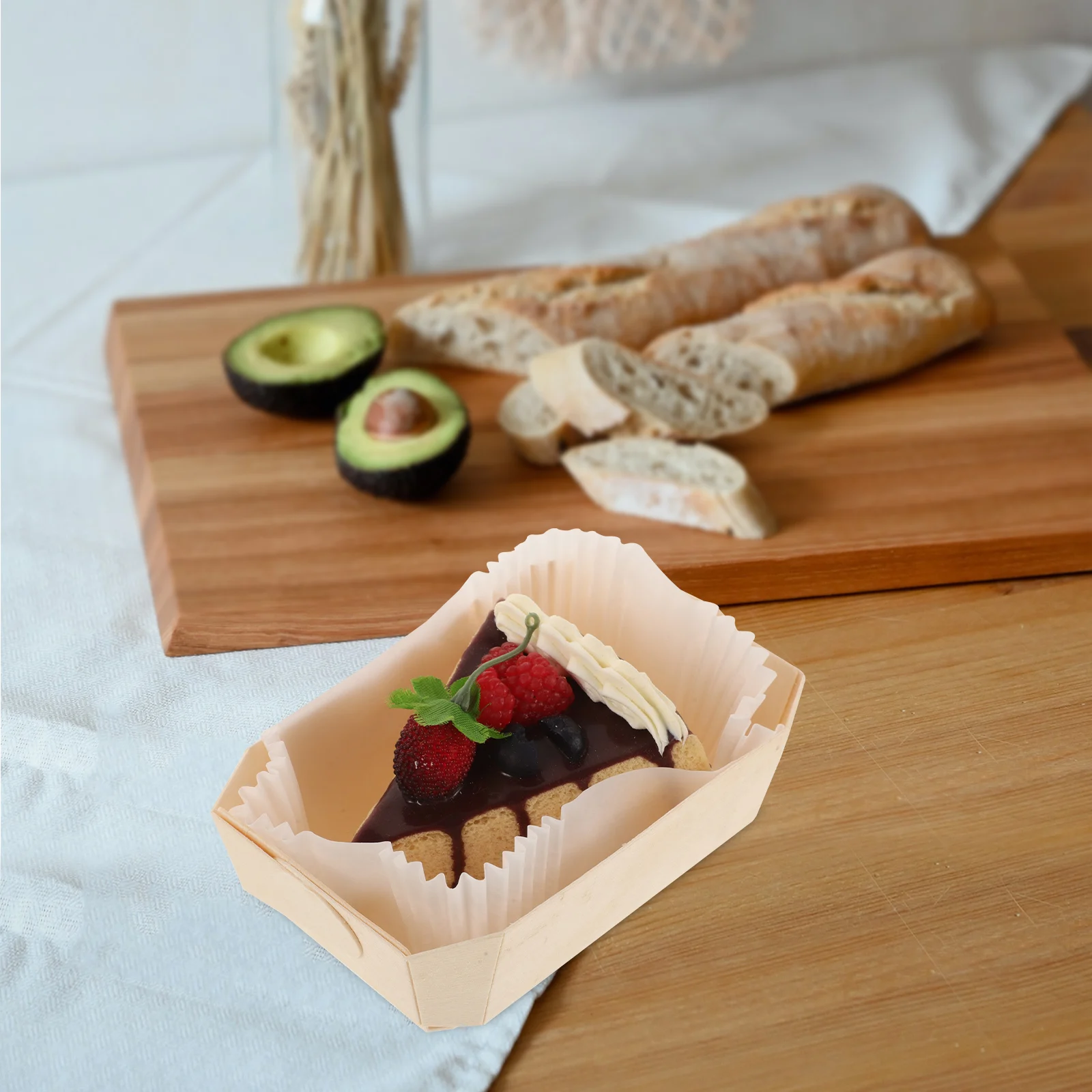 

1 set Wooden Bread Holder Small Loaf Pans Paper Baking Oven Safe Disposable Cake Packaging Supplies Muffin Cases Toast Mold Pan