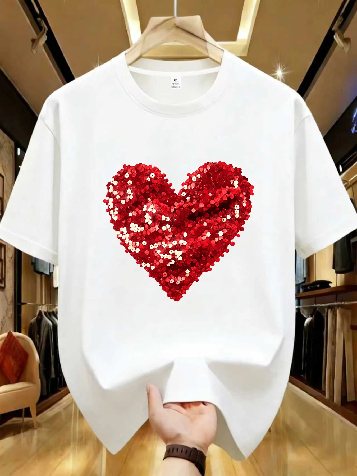 

【WZM104134】Love print plus size women's round neck summer casual short sleeved street fashion versatile plus size T-shirt
