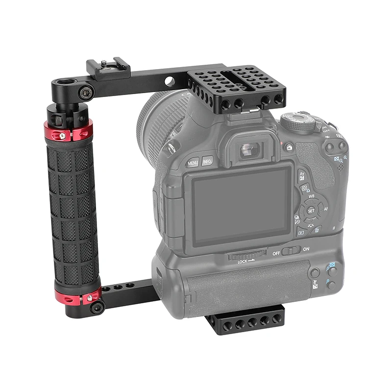 HDRIG Camera Cage with Rubber Side Handgrip for Large DSLRs & Mirrorless Cameras Compatible with 5.63-9.05