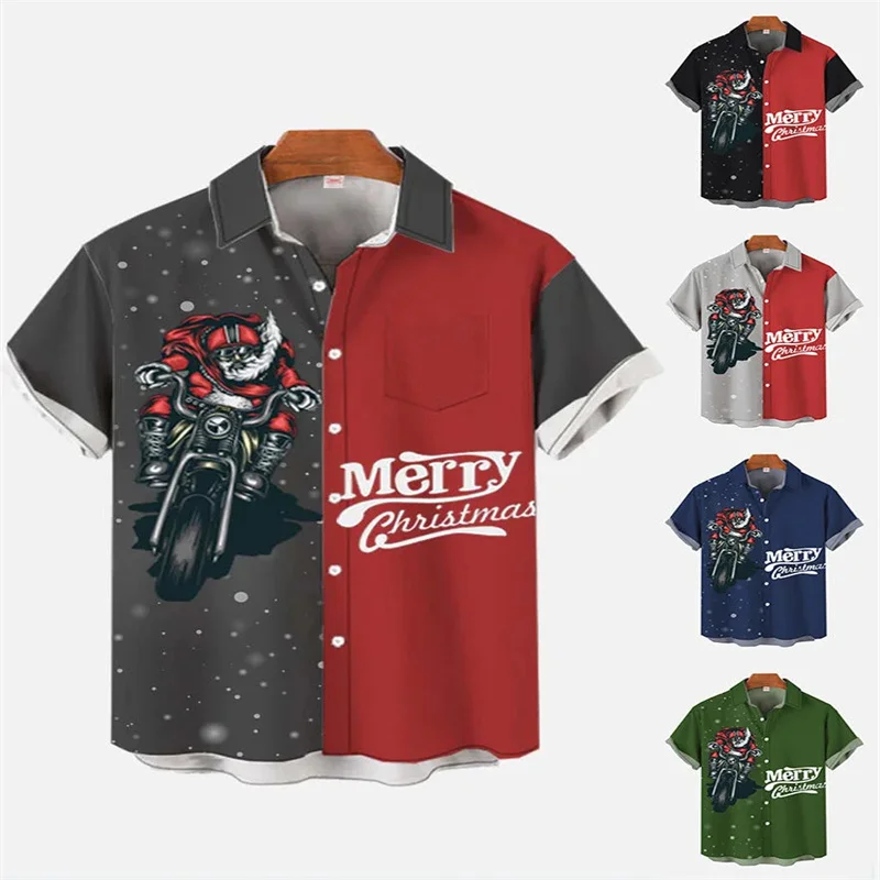 

Мужские рождественские элементы с Рождеством 2025! Серая пляжная рубашка с короткими рукавами и принтом Санта-Клауса для всей семьи