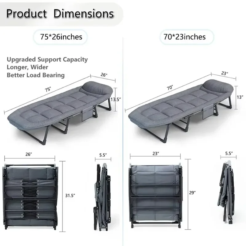 Sleeping Cots for Adults 6 Positions Portable Foldable Bed with Mattress and Pillow Heavy Duty Sturdy Frame for Camp  Home