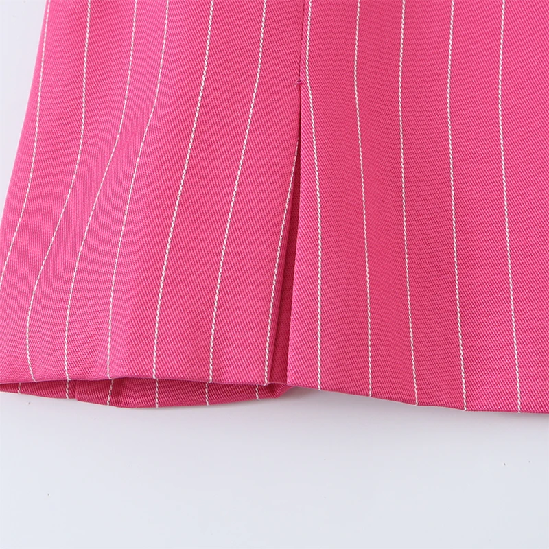 KEYANKETIAN 2026 Autumn Vibrant Pinstripe Women Blazer Lapel Collar Belted Waist Pleated Cropped Tailored Long Sleeve Jacket
