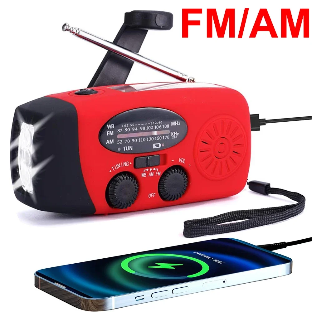 Multifunctional Portable Radio Hand Crank Solar Power FM AM WB NOAA Weather Radio Emergency LED Flashlight Flashlight Power Bank