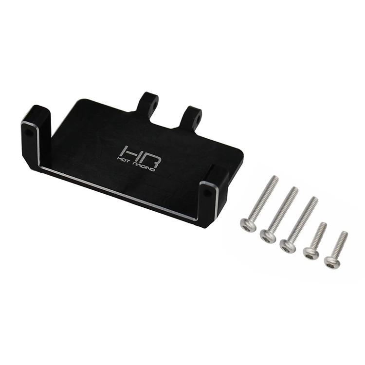 Hot Racing SXTF24M01 CNC Black Aluminum Steering Servo Mount for Emax ES08MA/II (EcoPower 827) SCX24 — replaces AXI31609 plastic