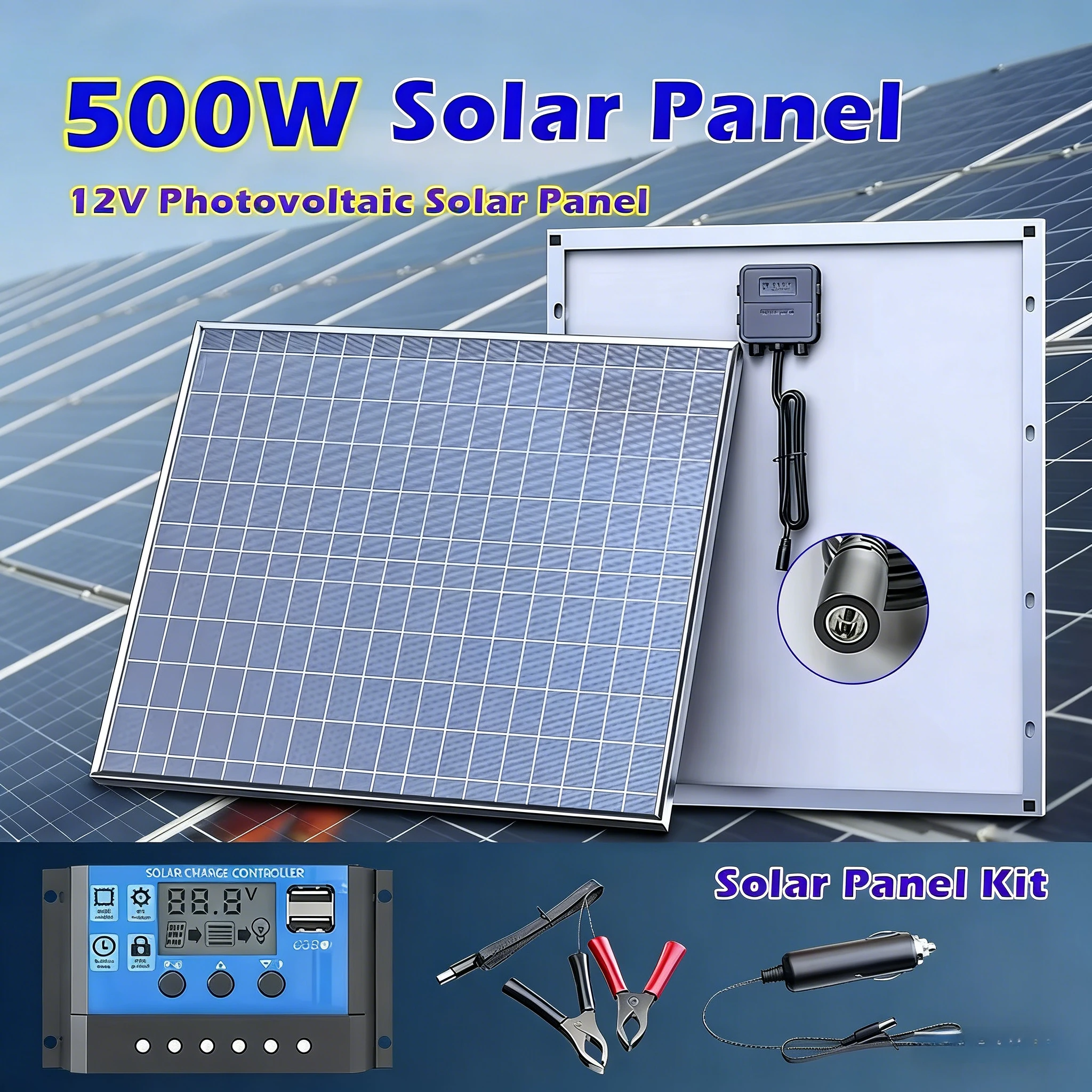 500W Solarpanel 12V Haushalts-Photovoltaiksystem mit Regler für Camping, Wohnmobil und Schiff, Hocheffiziente Solarzellen