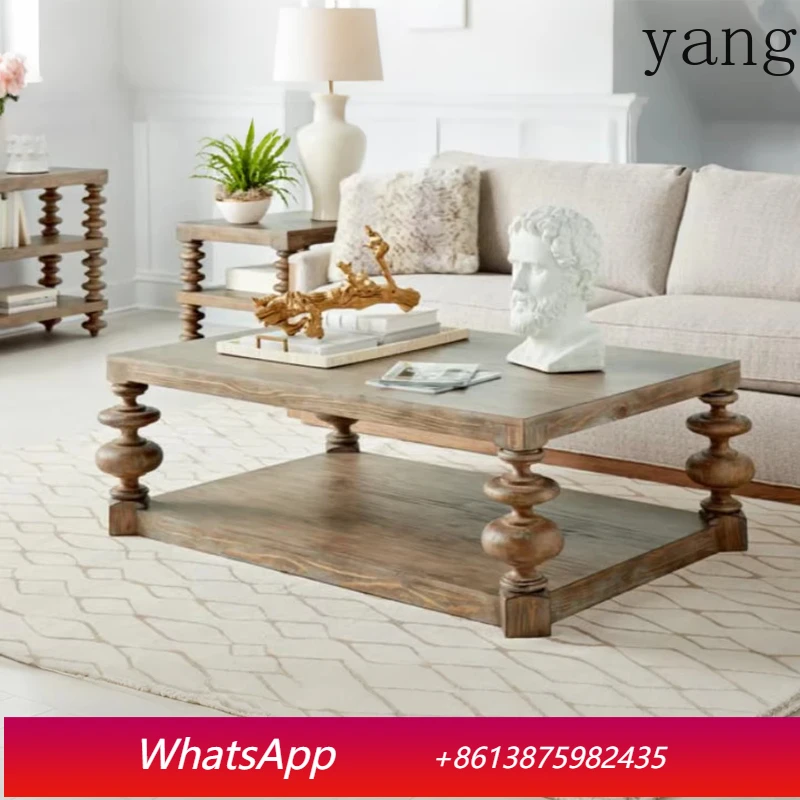 

LMM light luxury solid wood coffee table rectangular double cylindrical legs living room entrance table