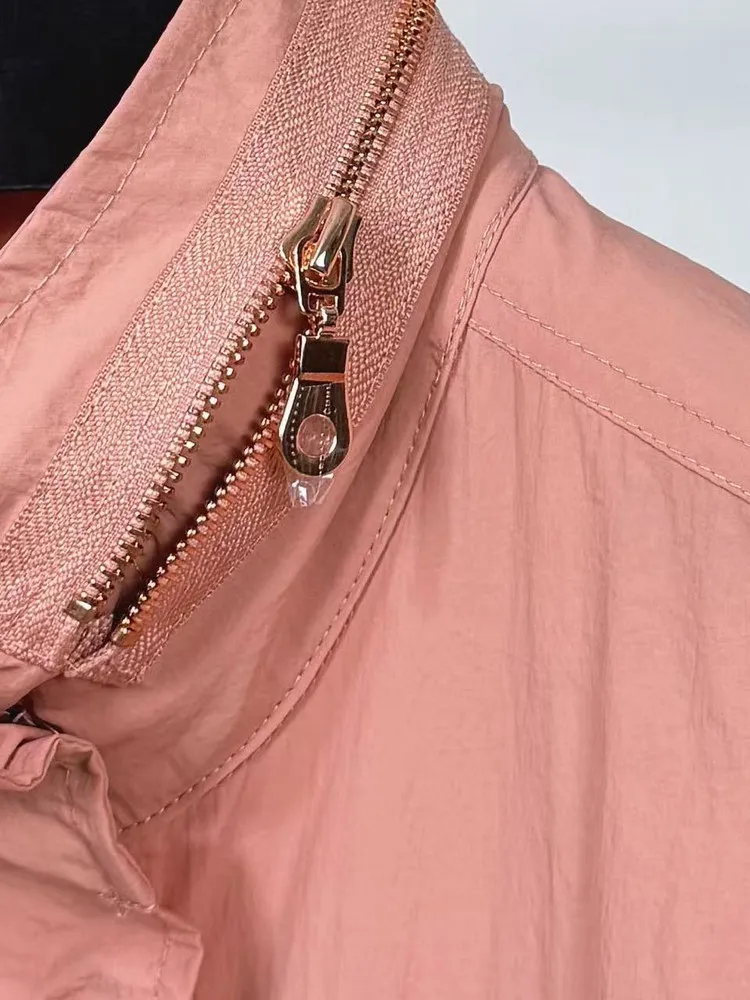 Modna, przeciwstarzeniowa, średniej długości kurtka z kapturem, wiązana w pasie, damska jesienna wiatrówka DP39, elegancka, do pracy, długa...