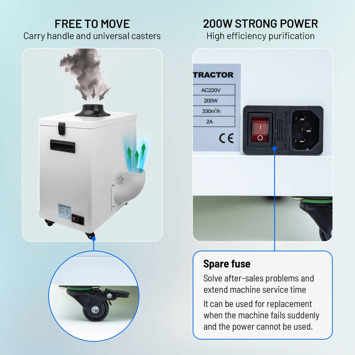 Laser Smoke Purifier FES200L Mobile Fume Extractor with HEPA Filter Solder Smoke Extractor for Laser,small electronics