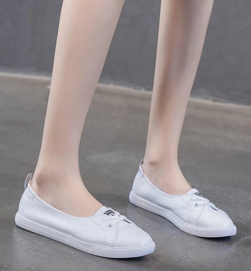 

Женские студенческие белые туфли из натуральной кожи для девочек, корейская повседневная вулканизированная обувь на плоской подошве и платформе со шнуровкой
