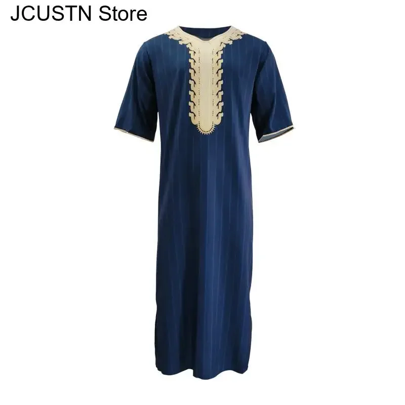 Stampa Islam Caftano Abbigliamento Uomo Plus Size 3Xl 4Xl Allentato Traspirante Djellaba Abaya Thobe Caftano Musulmano Manica Corta da Uomo Veste