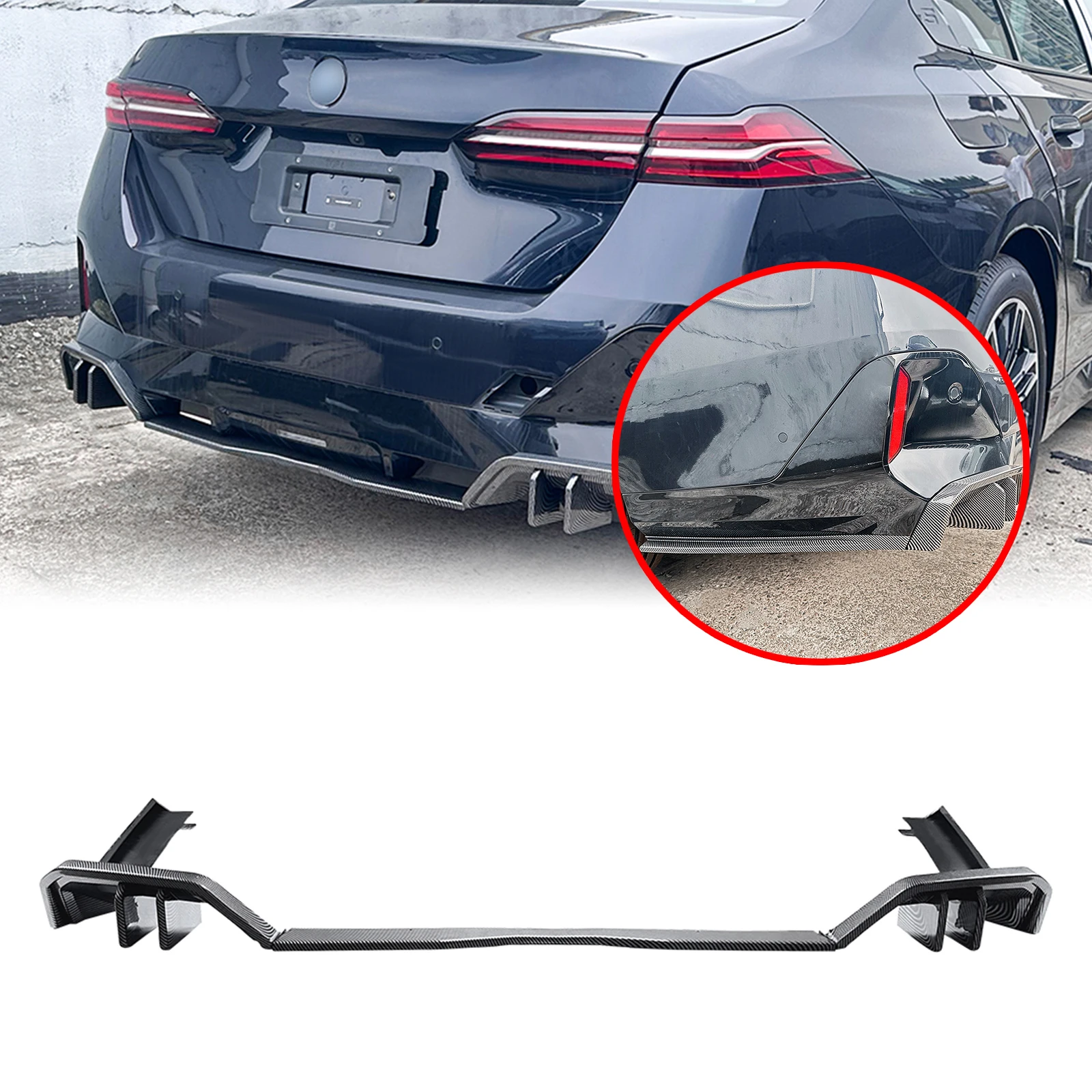 

For BMW 5 Series I5 G60 M Sport 2024-2025 Sedan 4-Door Rear Bumper Diffuser Lip Gloss Black/Carbon Fiber Look Boot Spoiler Plate