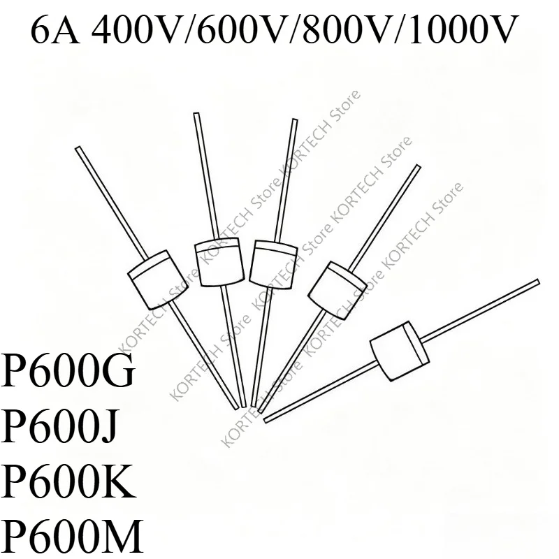 100PCS/Lot P600G P600J P600K P600M 6A 400V/600V/800V/1000V R-6 rectifier diode Best quality