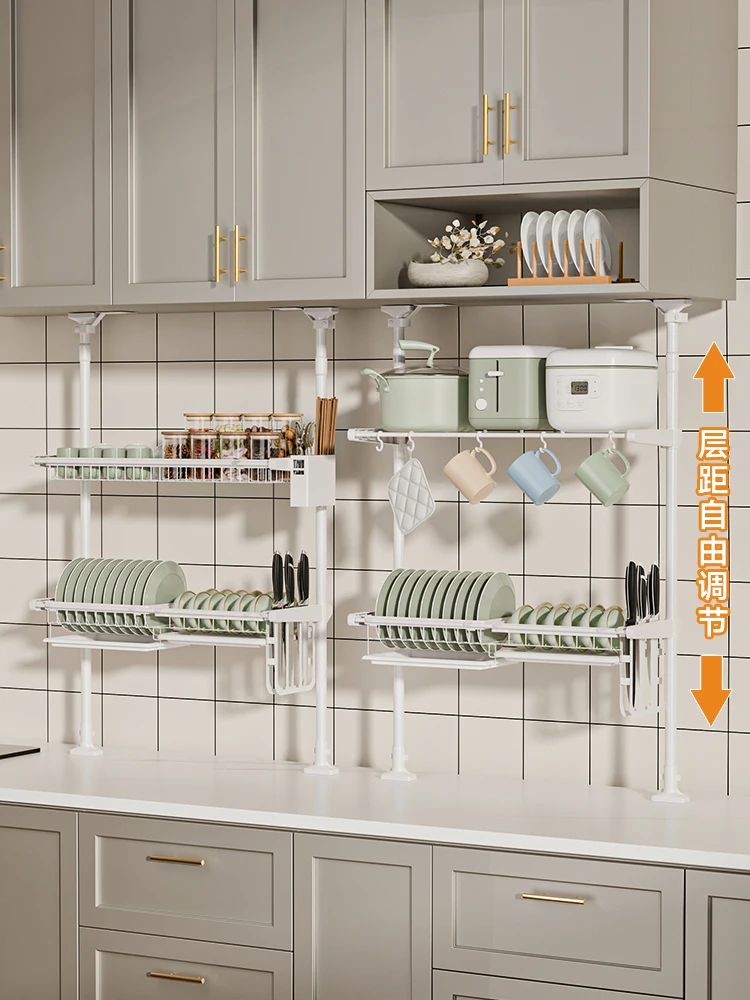 #Kitchen Shelf Multifunctional Dish Drain Rack Top Standing Window Sill Under Cabinet Sink Multi-layer Storage Rack