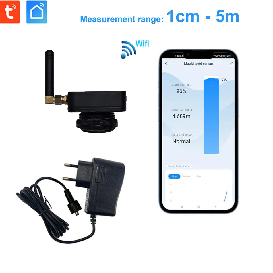 TLC2501 Tuya WiFi 5m Laser Liquid Level Sensor,High Precision Real‑time Monitor for Water Tank,Smart Home Application