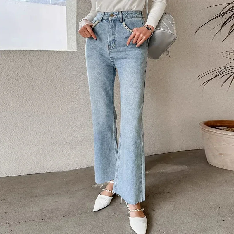 2024 neue Frühling Sommer frauen Hosen Vintage Hohe Taille Hosen Alle Passenden Abnehmen und Gerade Jeans Hosen für dame