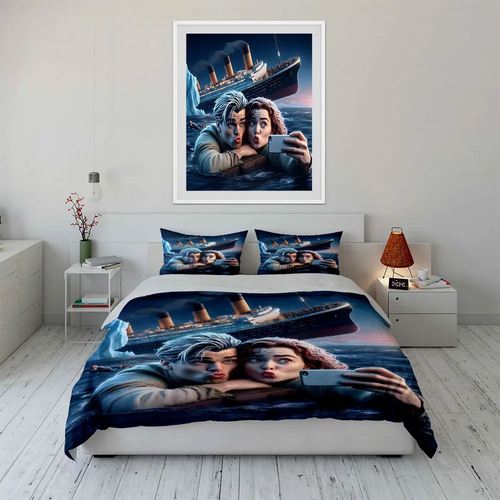 Titanic and selfie scene Bedding Set for Kids Luxury Gift 3pcs Digital Print Comforter Set Soft Comfortable Breathable