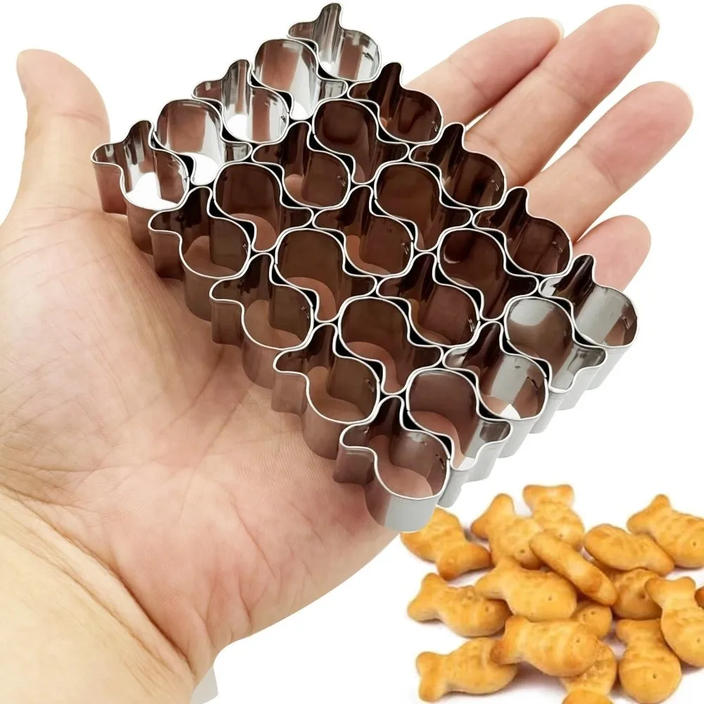 Molde para Hornear en Forma de Pez de Acero Inoxidable, Antiadherente, 25 Cavidades, Cortador de Galletas de Fondant, Mini Cortador de Galletas Reutilizable en Forma de Pez Dorado