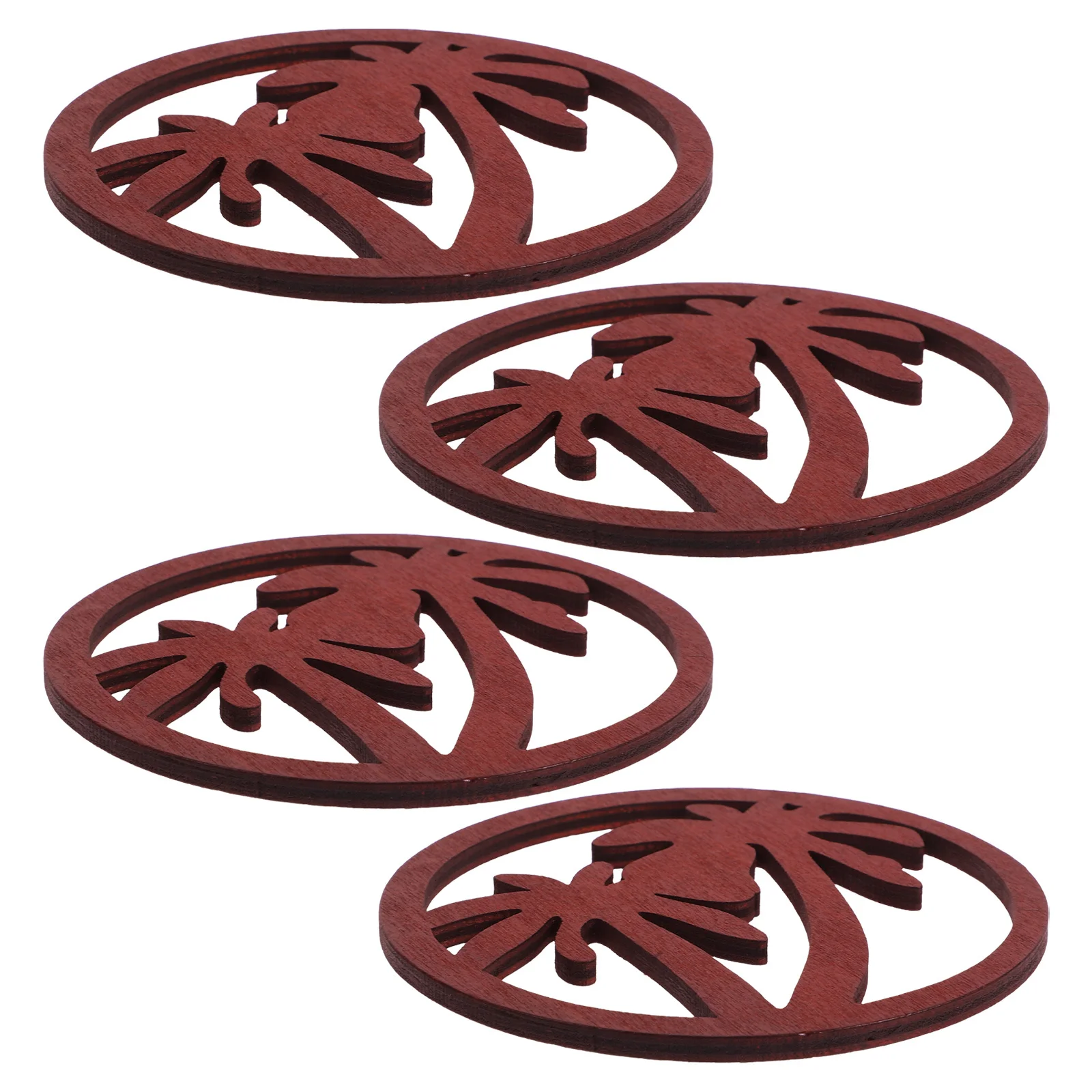 Posavasos redondos de madera para bebidas, posavasos de madera rústicos antideslizantes con patrón de árbol de coco para taza de café, juego de posavasos de árbol para el hogar, 4 Uds.