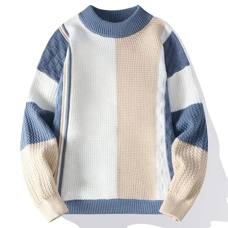 LIBIELIY Fashion O-Neck Knitted Spliced All-match Sweaters Men's Clothing 2024 Autumn Winter New Loose Casual Pullovers Young St