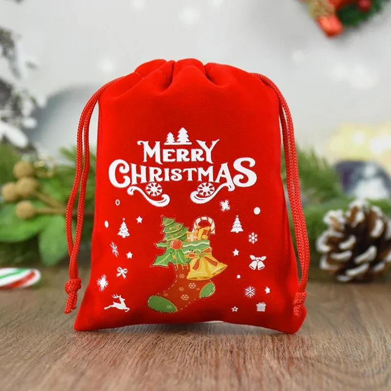 5 teile/los Weihnachten Muster Samt Taschen 9x12 15x20cm kleine Weihnachten Süßigkeiten Geschenk Tasche Kordel zug Beutel Boutique Schmuck Verpackung Taschen – Detail 9