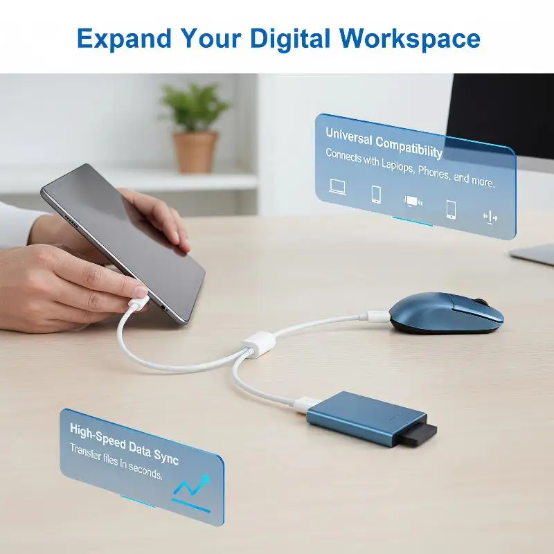 USB C Male to USB A Male Adapter 2 in 1 USB 3.1 Splitter Portable Fast Sync for Travel Home Office Work