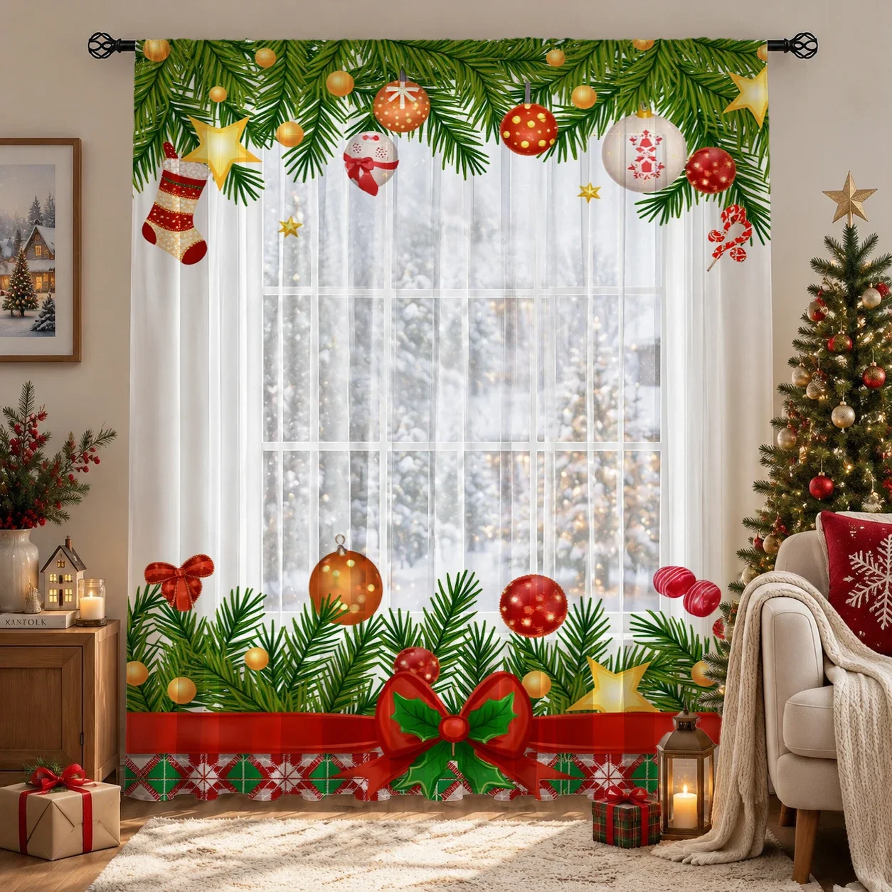 Christmas Day Gradient Sheer Curtain, Good Quality Light Reducing Privacy Voile for Living/Bedroom/Kids Room,Mother's Day Gift - view 2