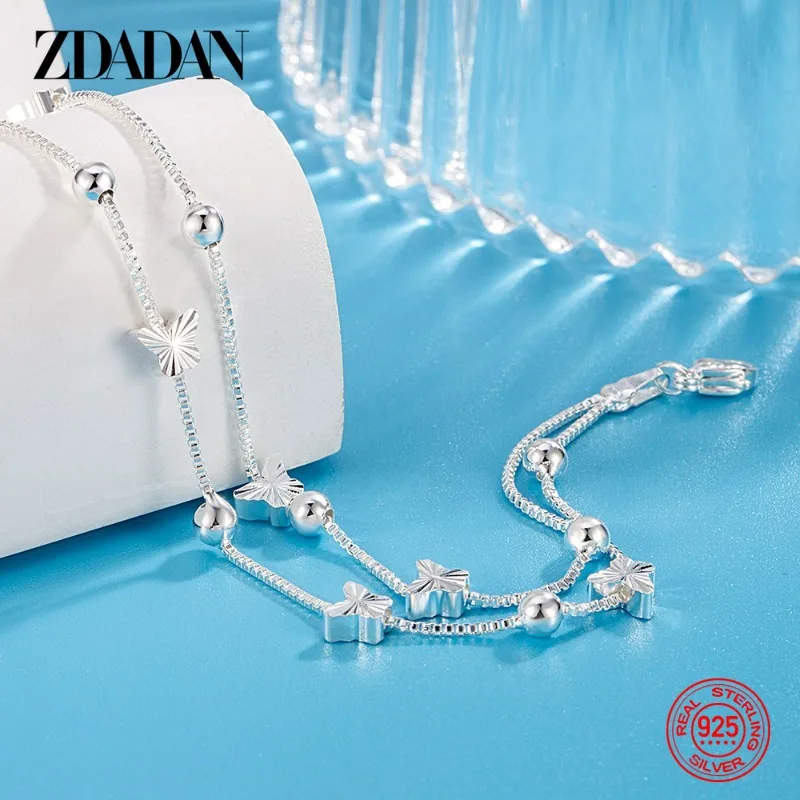 ZDADAN 925 Sterling Silber Doppelschichtige Schmetterlings-Perlenarmbandketten für Damen, Modeschmuck – Detail 2