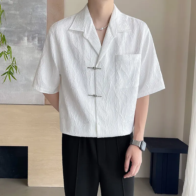 Chinese Retro Half Sleeve Shirts Men's Summer Breathable Lapel Shirt Stage Banquet Party Shirts Social Casual Men Clothing