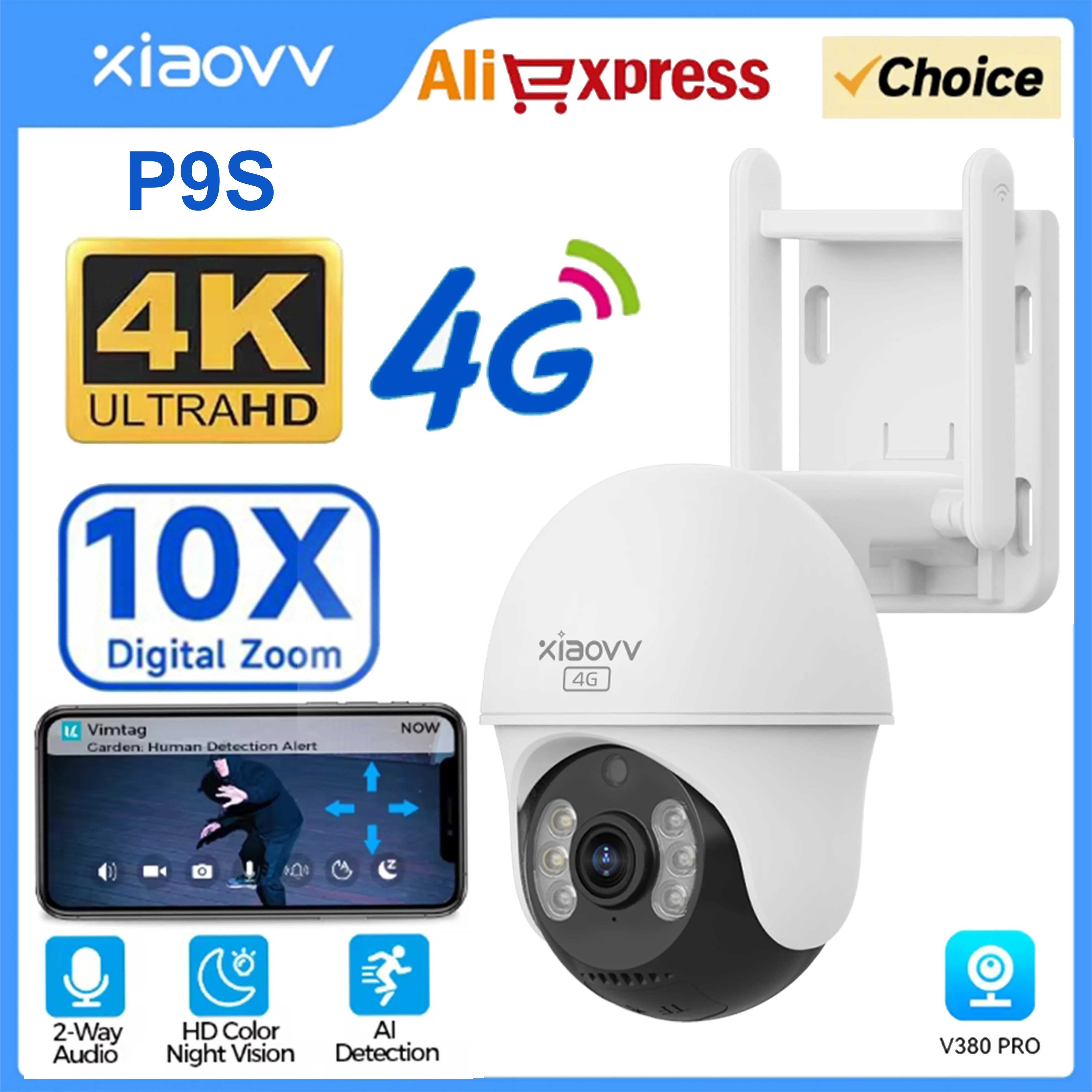 XIAOVV 4G SIM 3MP Starlight Outdoor Security PTZ Camera IP66 Waterproof with Two-Way Talk and Motion Detection Remote Monitoring
