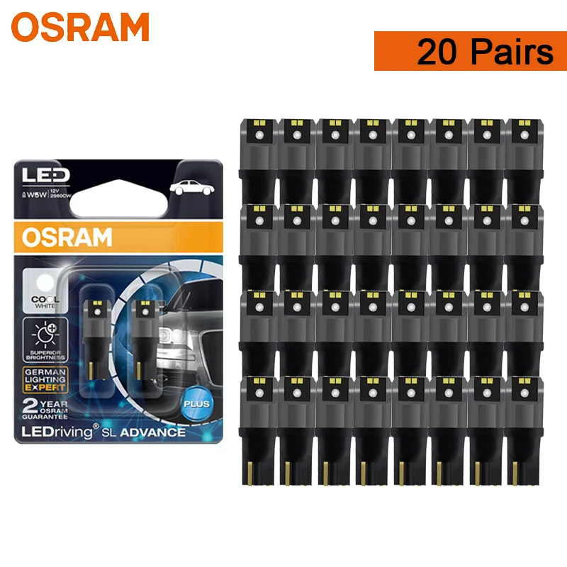 

OSRAM LED T10 6000K W5W 194 LEDriving SL Advance 6000K White Car Reading Bulb Door Lamp Interior Light 12V 1.5W 2980CW 20 pairs