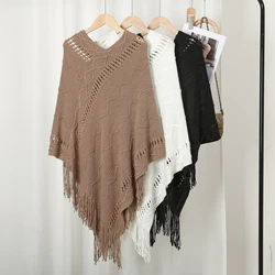 Fashion Tassel Knitted Poncho Scarf Solid Color Elegant Women Wraps Ladlies Spring Autumn Keep Warm Loose Design Shawl Stoles