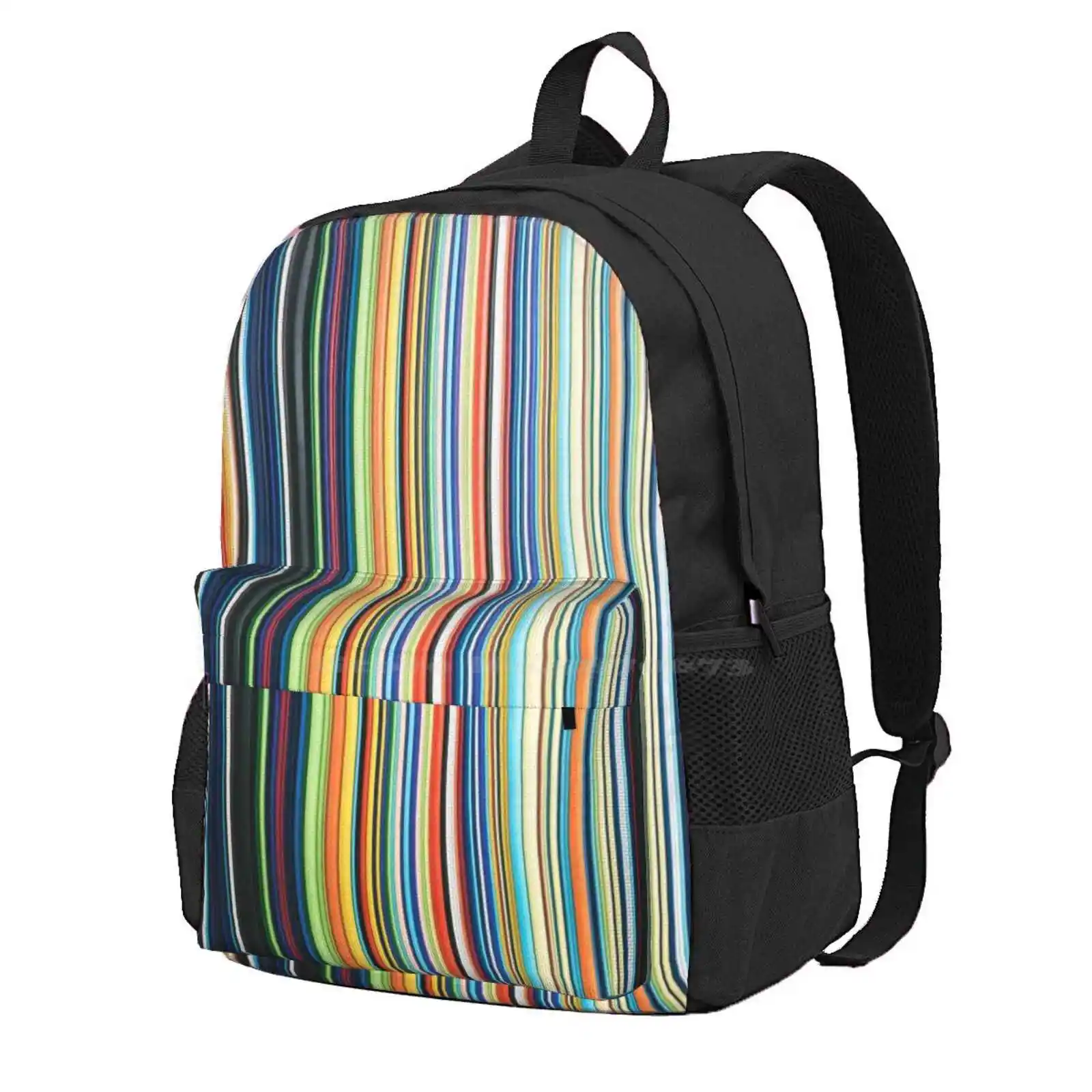 Multicolored Stripes Hot Sale Schoolbag Backpack Fashion Bags Multicolored Stripes Striped Rainbow Blue Green Pink Teal White