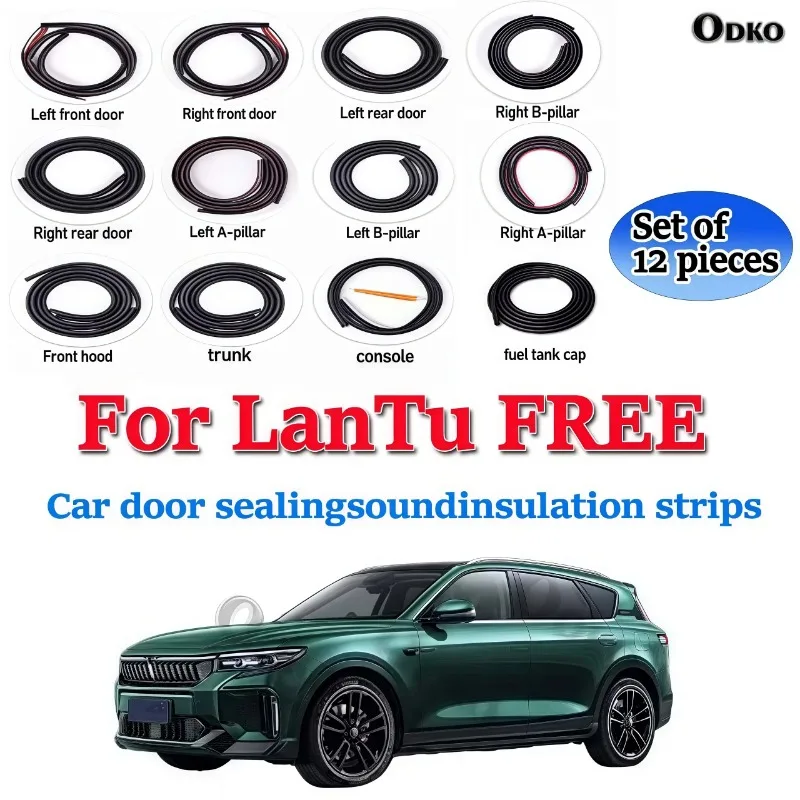 Car Door Seal Strip Rubber Noise Insulation Dustproof Seal Strip Not easy to Fall off For Lantu FREE Car Accessories 12PCS