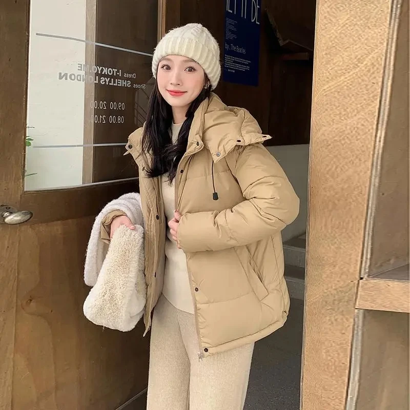 Down Cotton Jacket Detachable Hat 2023 Winter New Casual Short Women's Coat Comfortable Fashion Female Puffer Parkas Outerwear