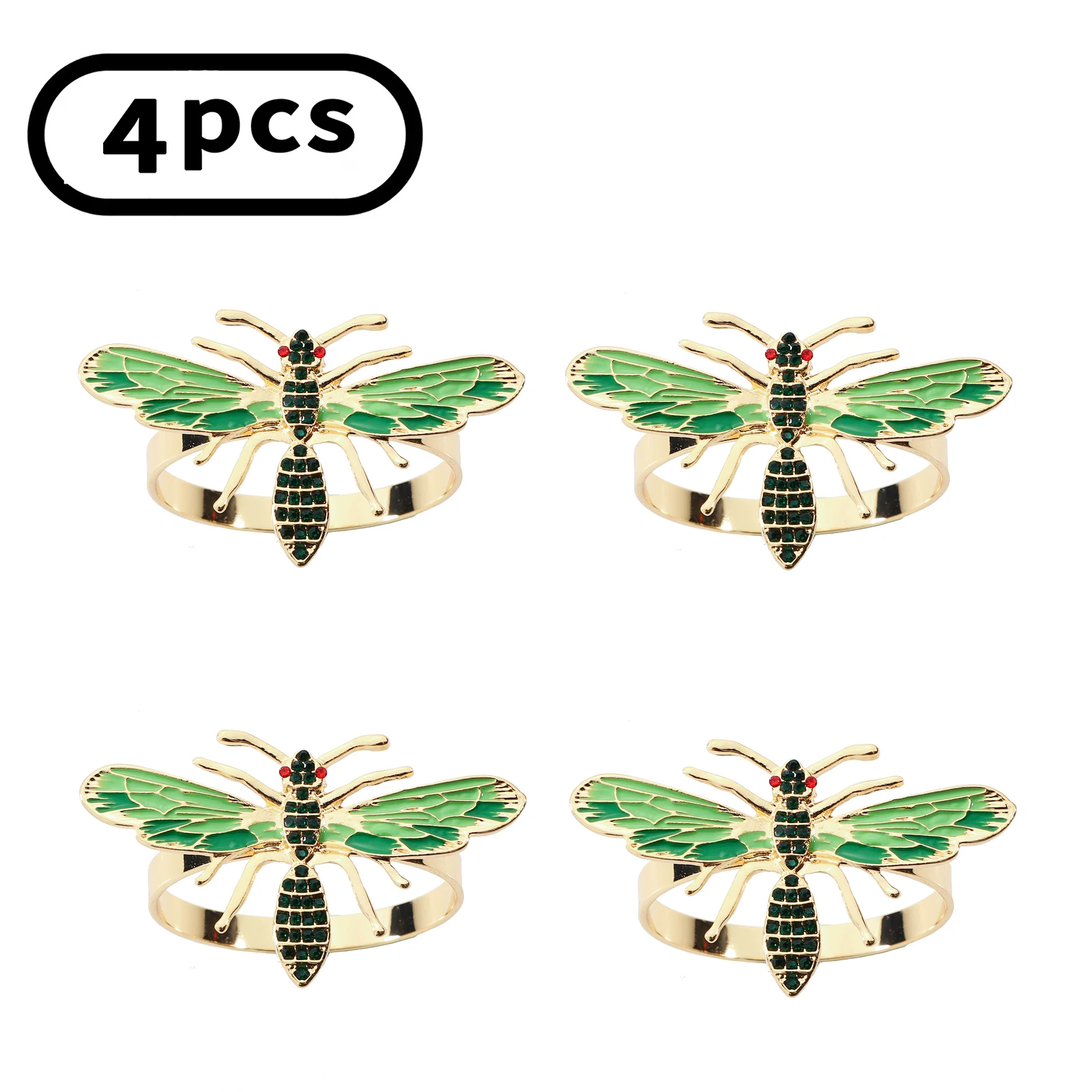 

4Pcs Dragonfly/Bee Napkin Rings Metal Animal Napkin Buckles Holders Insect Drip Diamond Decor Buckle Paper Towels Napkin Holders