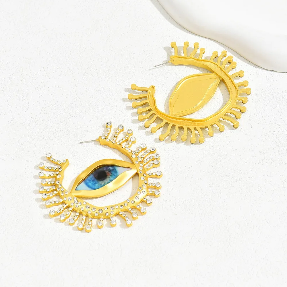 Exaggerated Eyes Shaped Hoop Earrings Vintage Geometric Eyes of Demon Stud Earring Ethnic Alloy Devil's Eye Earrings