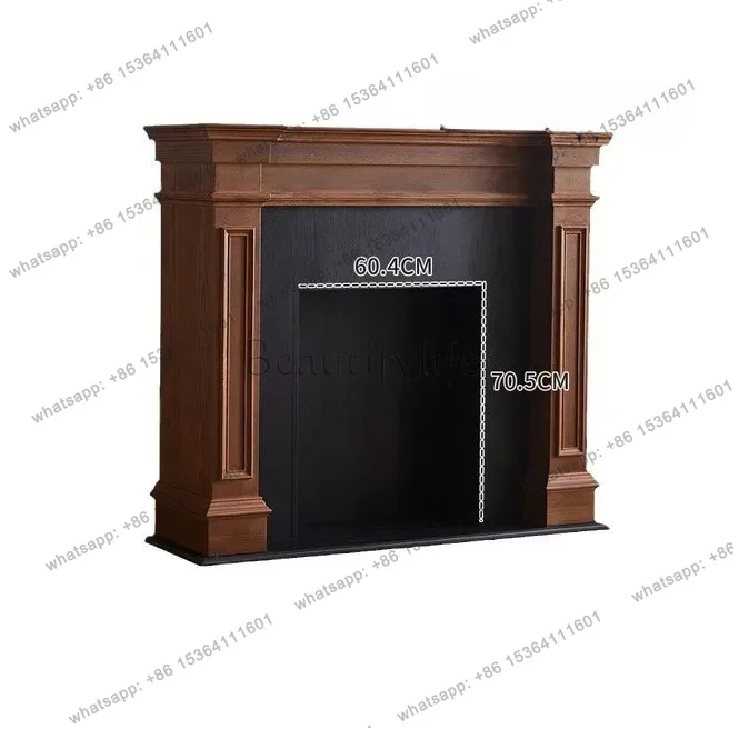 zj.French retro solid wood fireplace cabinet decoration living room porch rack simulation medium antique flame fireplace cabinet